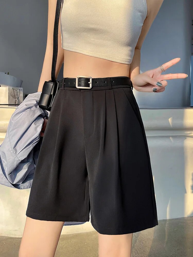 Women's Polyester High Elastic Waist Casual Wear Plain Shorts