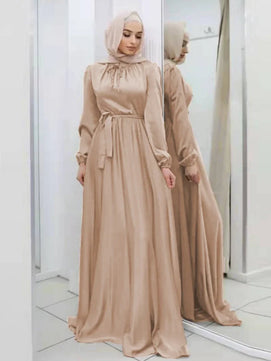 Women's Arabian Polyester Full Sleeves Pleated Pattern Casual Dress