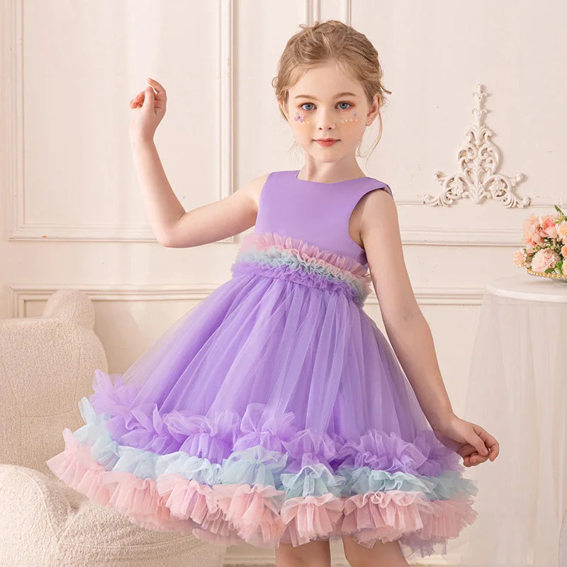 Kid's Girl Polyester O-Neck Sleeveless Pleated Princess Dress