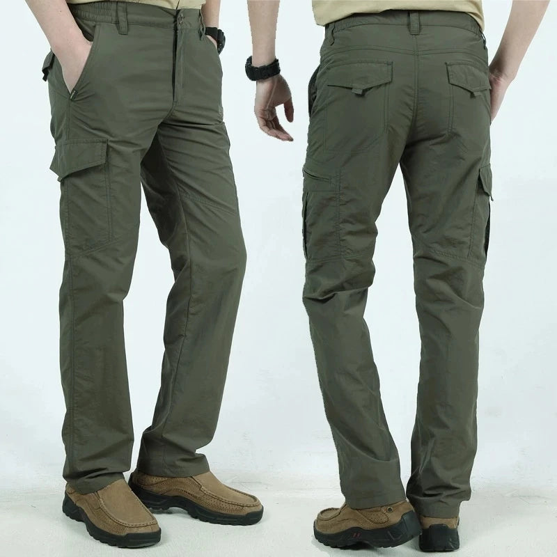 Men's Nylon Zipper Fly Closure Plain Pattern Casual Trousers