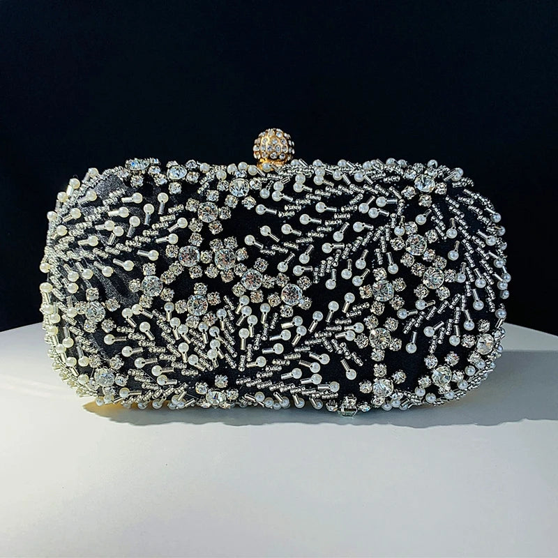 Women's Metallic Hasp Closure Rhinestone Bridal Wedding Clutch