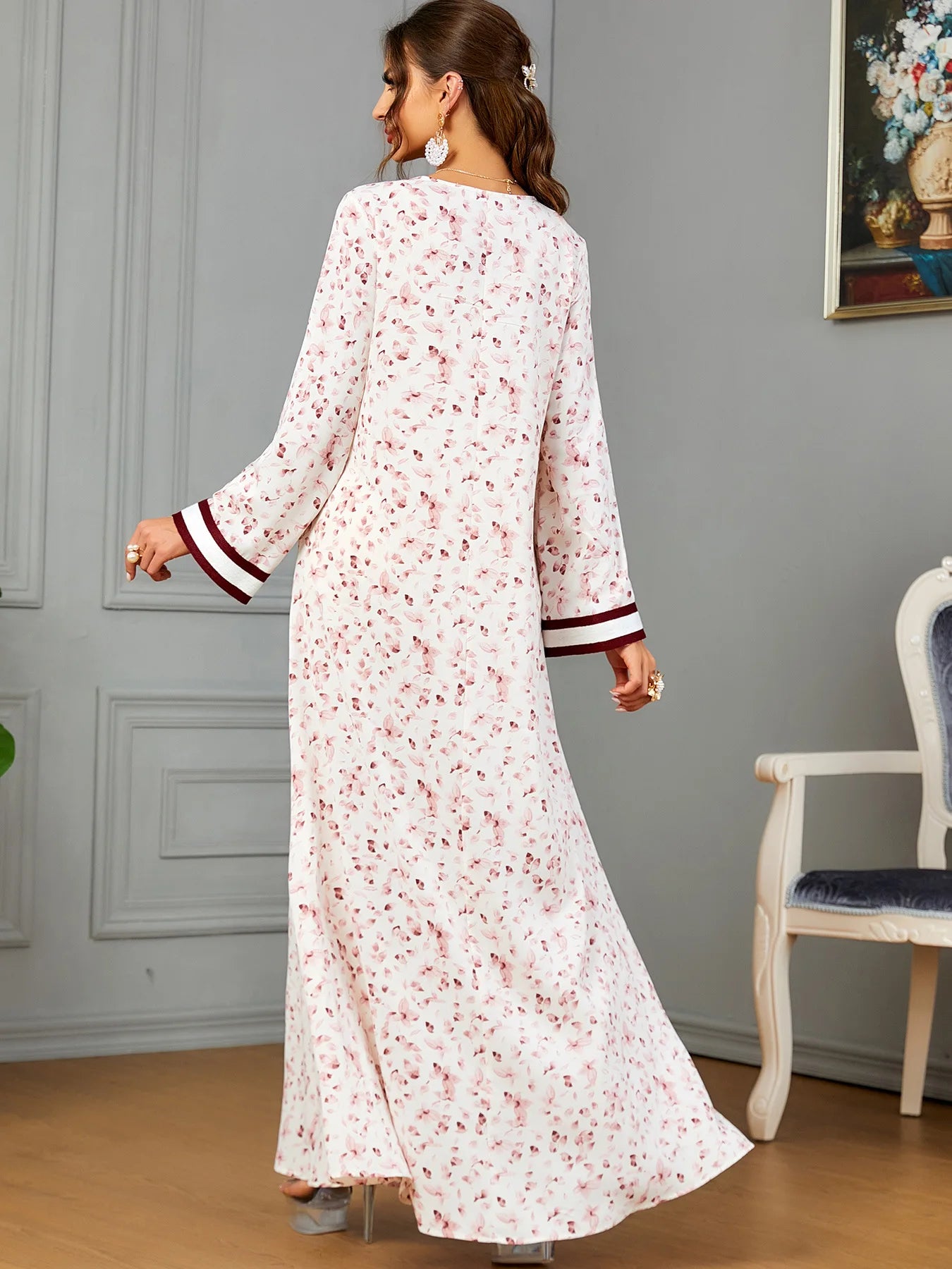 Women's Arabian Polyester Full Sleeves Printed Pattern Dress