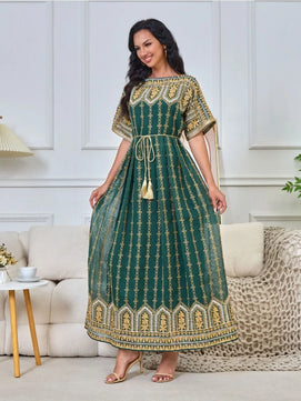 Women's Arabian Polyester Full Sleeves Embroidery Pattern Dress