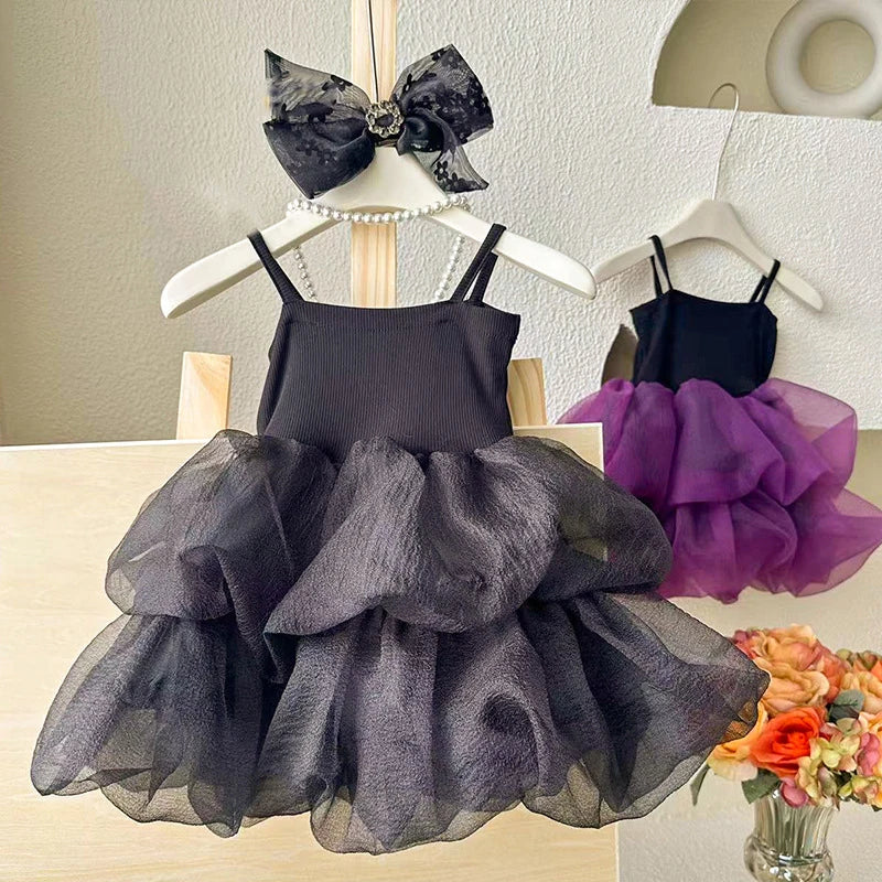 Kid's Girl Polyester Sleeveless Pleated Pattern Princess Dress