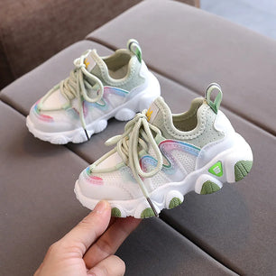 Kid's Stretch Fabric Round Toe Lace-Up Closure Mixed Colors Shoes