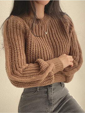 Women's Acrylic O-Neck Full Sleeves Vintage Knitted Sweater