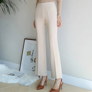 Women's Cotton High Waist Zipper Fly Closure Casual Trousers