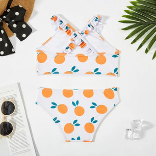 Kid's Polyester V-Neck Printed Pattern Trendy Swimwear Suit