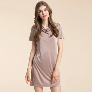 Women's Polyester O-Neck Short Sleeves Nightgown Sleepwear Dress