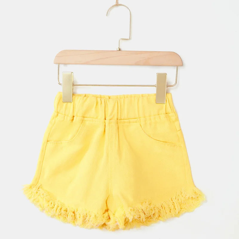 Kid's Cotton Mid Waist Elastic Closure Casual Wear Denim Shorts