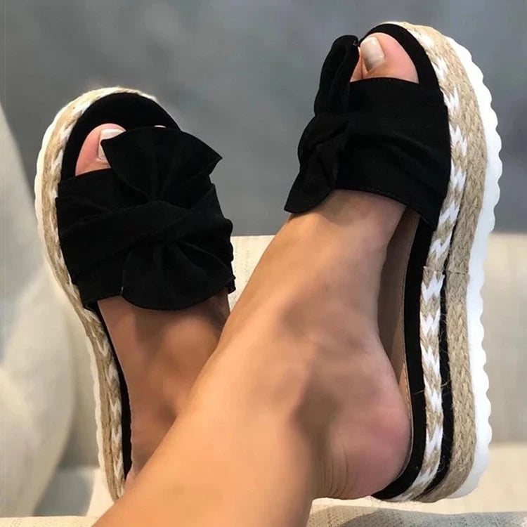 Women's Cotton Fabric Peep Toe Slip-On Closure Casual Slippers