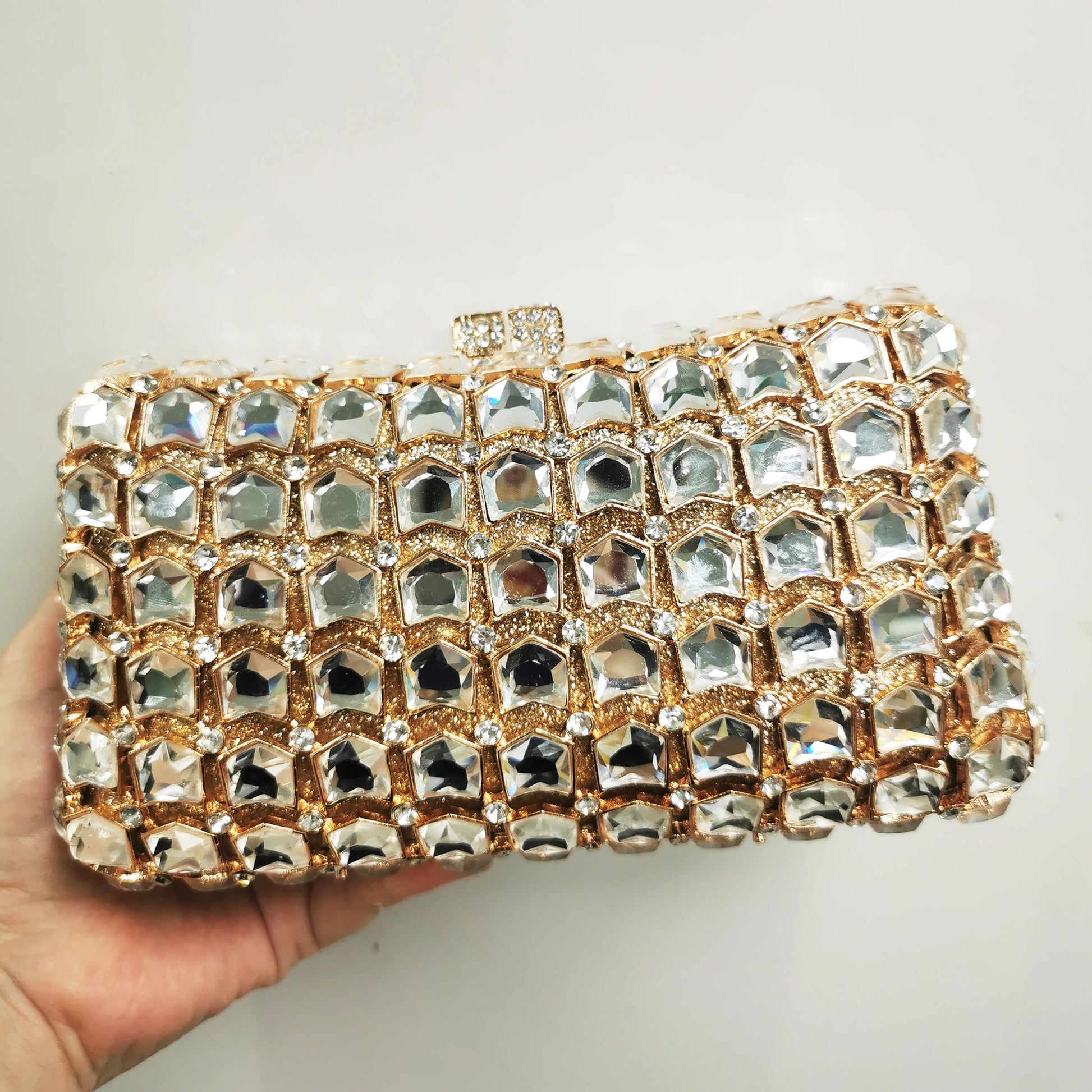 Women's Metallic Hasp Closure Rhinestone Luxury Wedding Clutch