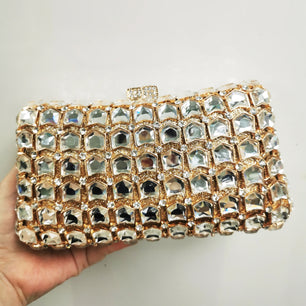 Women's Metallic Hasp Closure Rhinestone Luxury Wedding Clutch