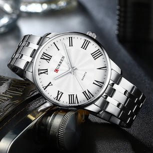 Men's Stainless Steel Bracelet Clasp Round Shape Quartz Watch