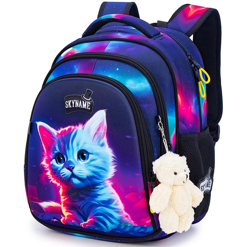 Kid's Girl Nylon Zipper Closure Animal Pattern School Backpack