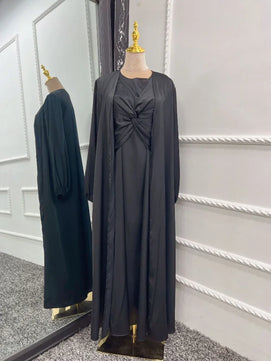 Women's Arabian Silk Full Sleeves Solid Pattern Casual Abaya