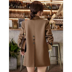 Women's Polyester Notched Full Sleeves Single Button Blazer