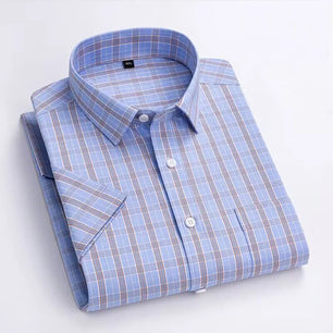 Men's Cotton Turn-Down Collar Short Sleeves Single Breasted Shirt