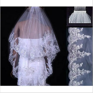 Women's Polyester Lace Edge Two-Layer Fingertip Wedding Veils