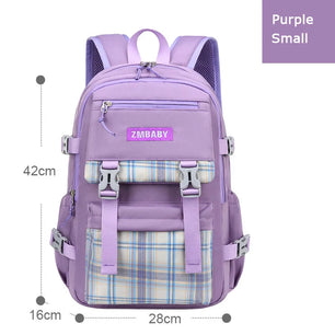 Kid's Canvas Zipper Closure Plaid Pattern Trendy School Backpack