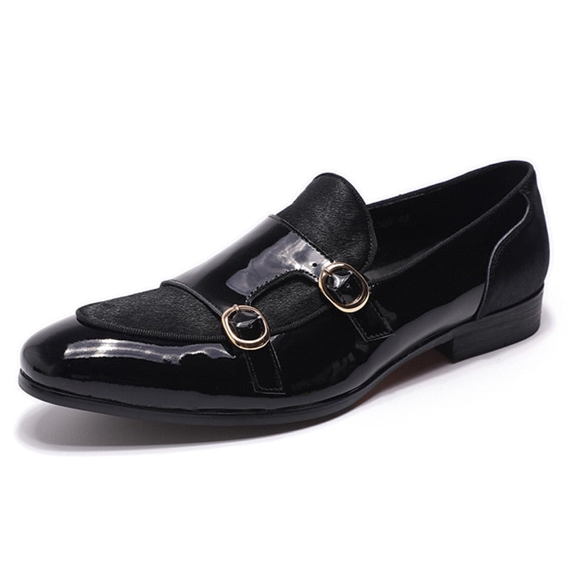 Men's Patent Leather Pointed Toe Slip-On Closure Wedding Shoes