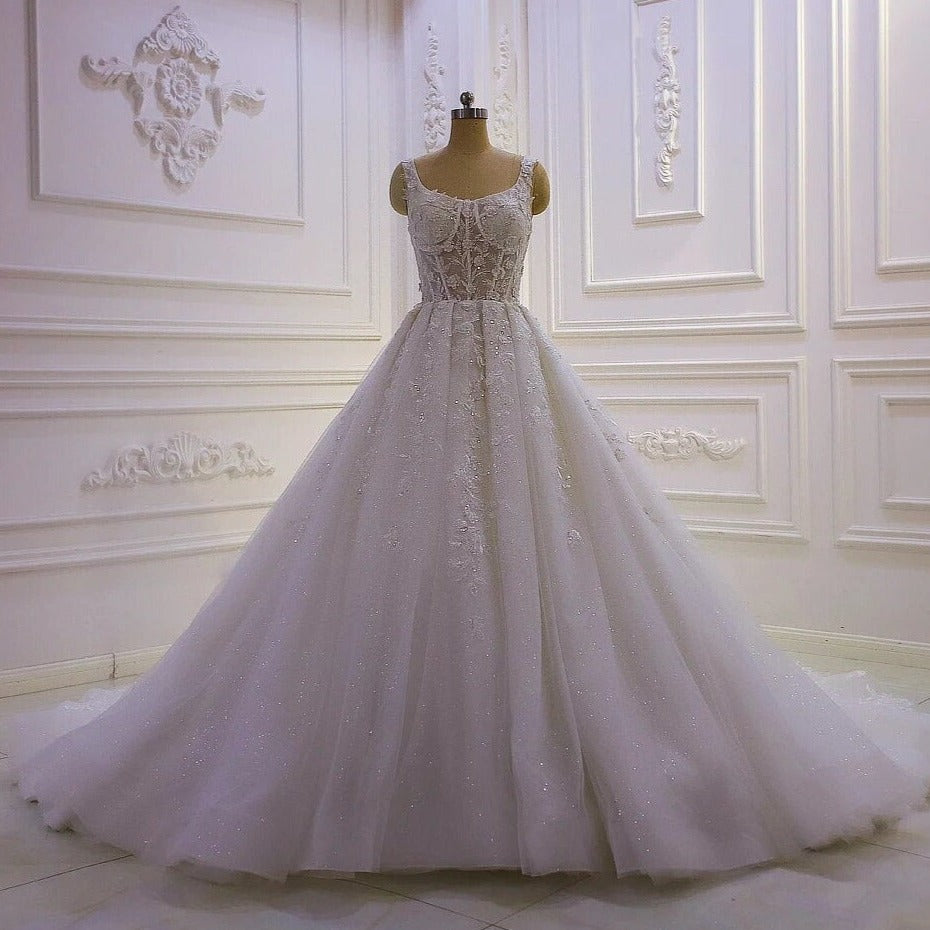 Women's Square-Neck Sleeveless Court Train Bridal Wedding Dress