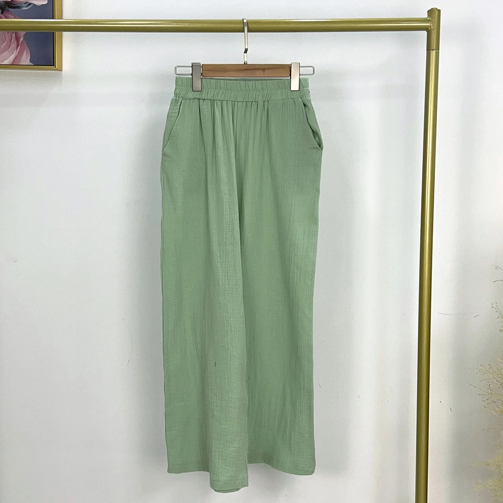 Women's Cotton Elastic Waist Closure Solid Pattern Casual Trouser