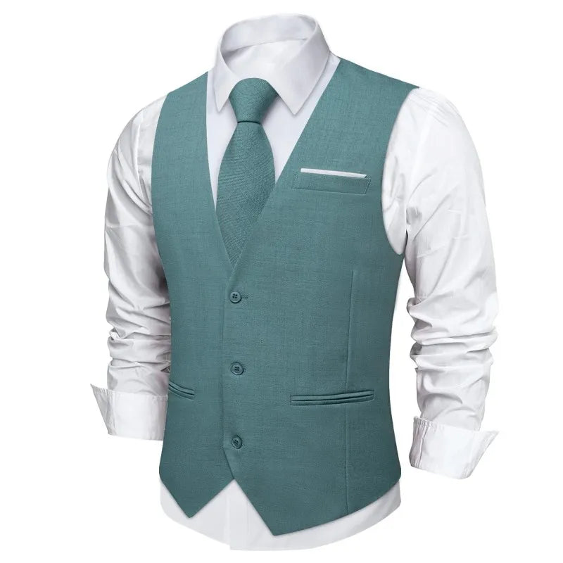 Men's Cotton V-Neck Sleeveless Plain Single Breasted Formal Vests