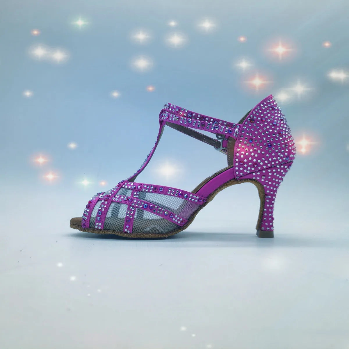 Women's Satin Peep Toe Lace-up Closure Rhinestone Pattern Shoes