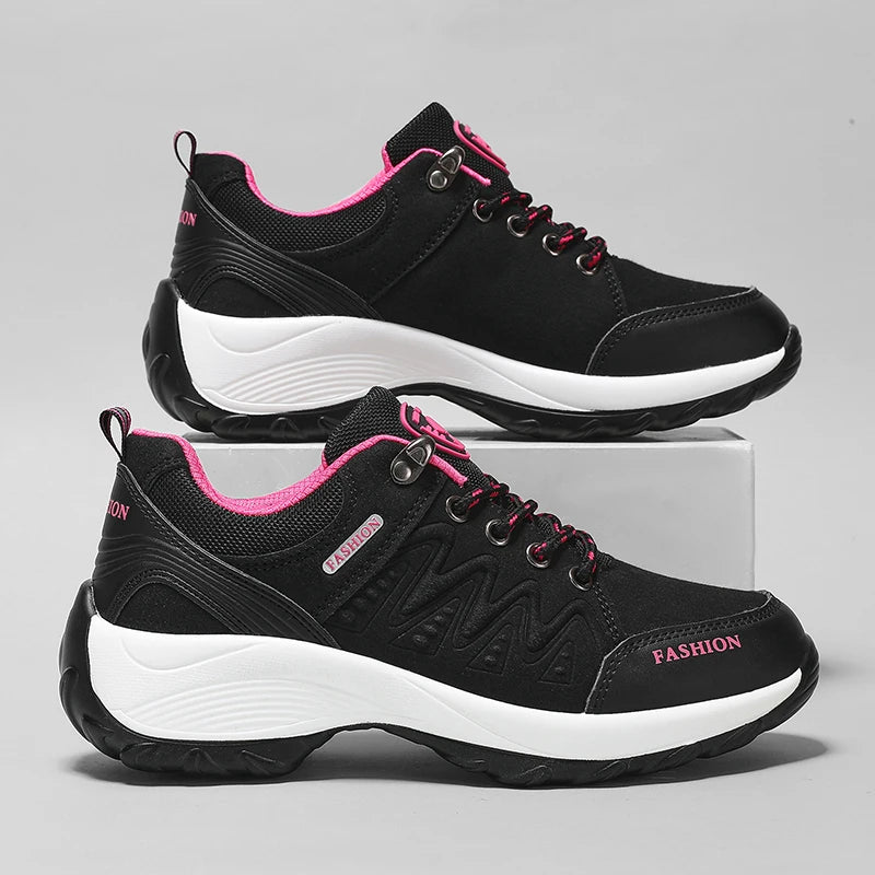 Women's Artificial Leather Round Toe Lace-Up Closure Sneakers