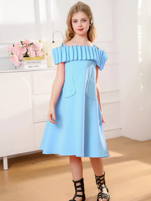 Kid's Girl Polyester Sleeveless Pleated Pattern Princess Dress