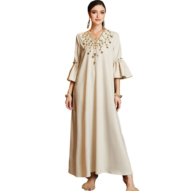 Women's Arabian Polyester Full Sleeve Solid Pattern Casual Dresses