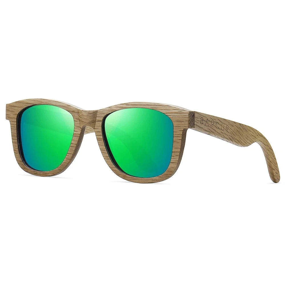 Women's Wooden Frame Polaroid Lens Square Shaped Sunglasses