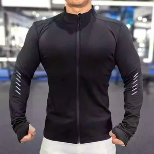 Men's Polyester Stand-Neck Long Sleeves Fitness Sports Wear Shirt