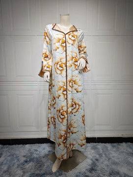 Women's Arabian Polyester Full Sleeve Floral Pattern Casual Dress