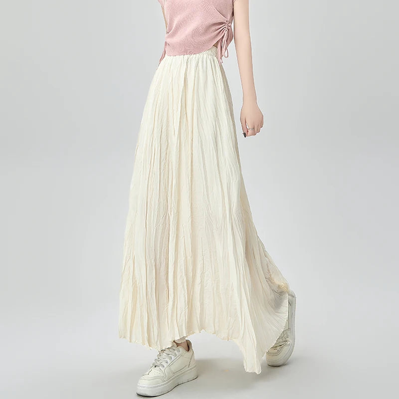 Women's Polyester Elastic Waist Pleated Pattern Casual Wear Skirt