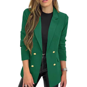 Women's Notched Collar Long Sleeve Double Breasted Casual Blazer