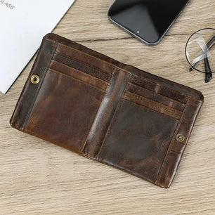 Men's Genuine Leather Solid Pattern Card Holder Trendy Wallets