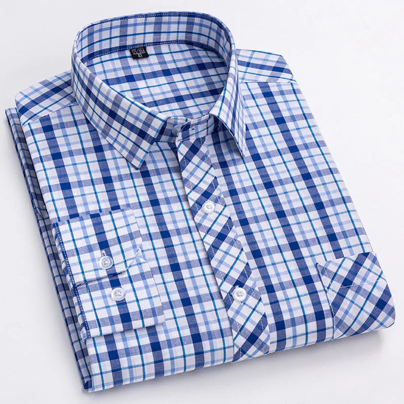 Men's 100% Cotton Single Breasted Full Sleeve Plaid Casual Shirt