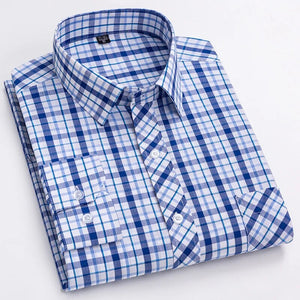 Men's Cotton Turn-Down Collar Full Sleeve Plaid Pattern Shirt