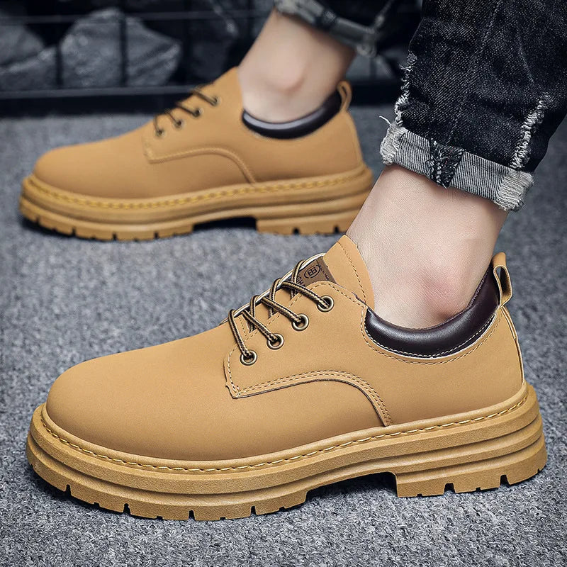 Men's Genuine Leather Lace-Up Closure Solid Pattern Casual Shoes