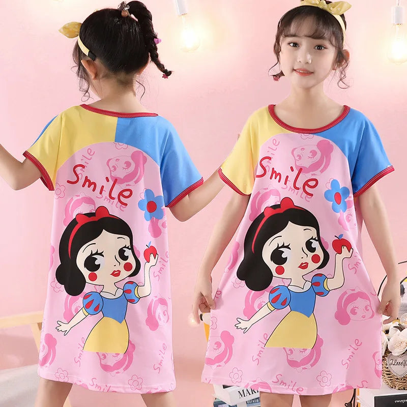 Kid's Girl Polyester O-Neck Short Sleeve Trendy Summer Nightgowns