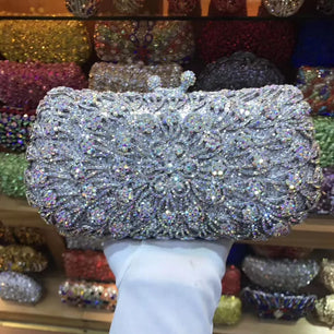 Women's Metallic Hasp Closure Rhinestone Luxury Wedding Clutch