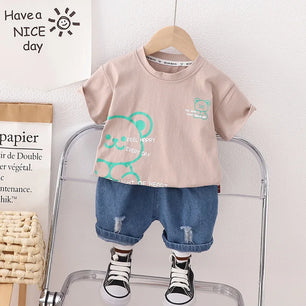 Kid's Cotton O-Neck Short Sleeves Pullover Closure Casual Clothes