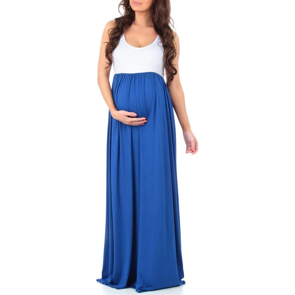 Women's Polyester O-Neck Sleeveless Pleated Maternity Dress