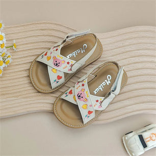 Kid's PU Open Toe Hook Loop Closure Printed Pattern Casual Sandals