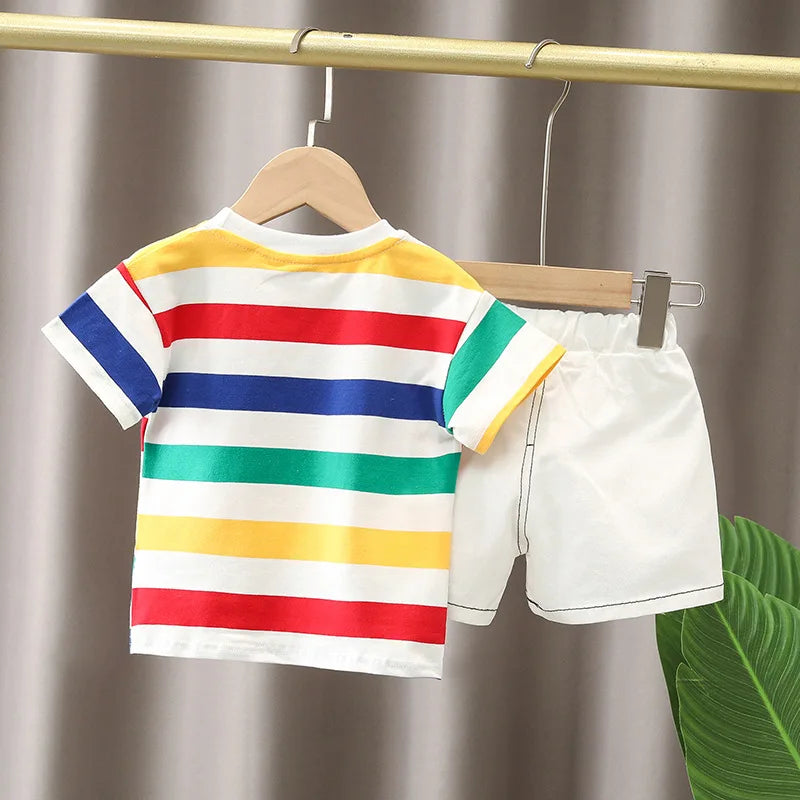 Kid's Boy Cotton O-Neck Short Sleeves Swimwear Two-Piece Suit