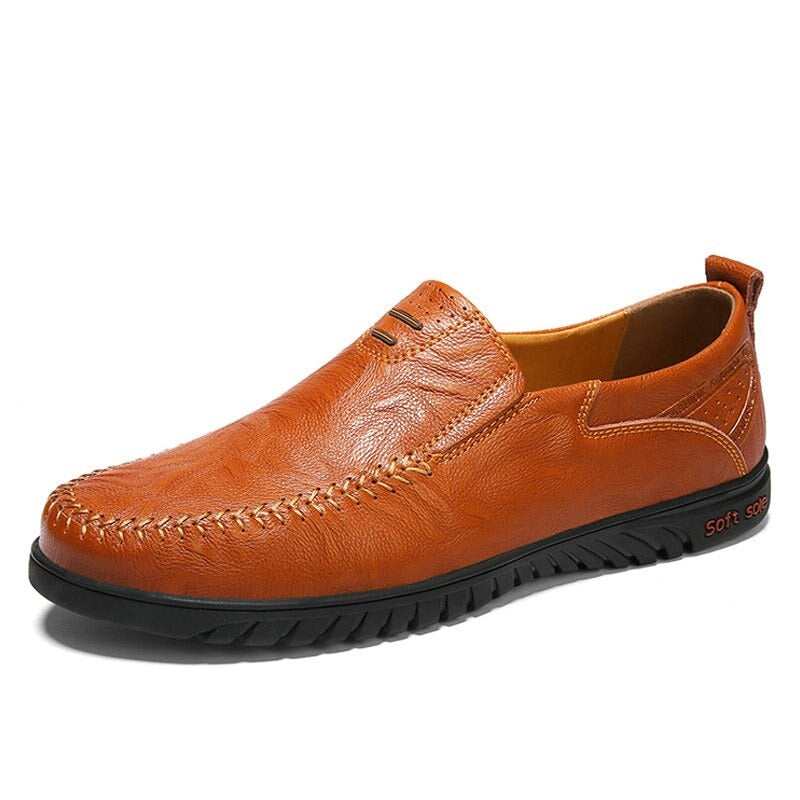 Men's Genuine Leather Round Toe Slip-On Closure Casual Wear Shoes