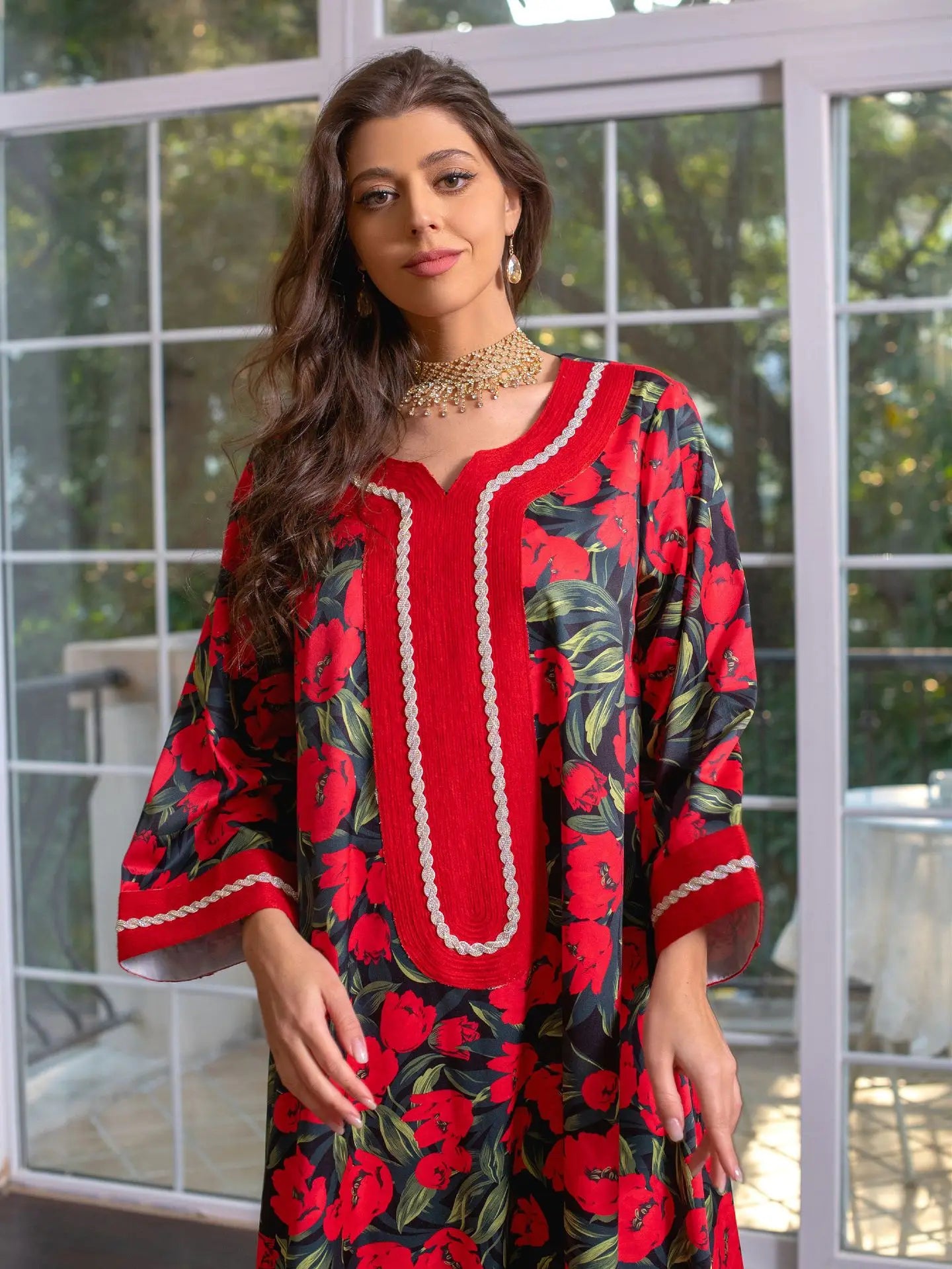 Women's Arabian Polyester Full Sleeve Printed Pattern Casual Dress