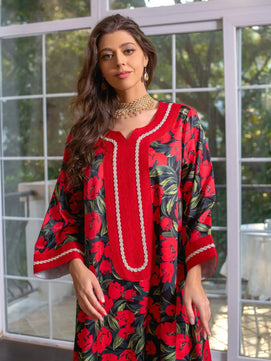 Women's Arabian Polyester Full Sleeve Printed Pattern Casual Dress